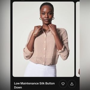 Spanx Low Maintenance Silk Button Down Shirt, EUC, XL, marmalade stripe color